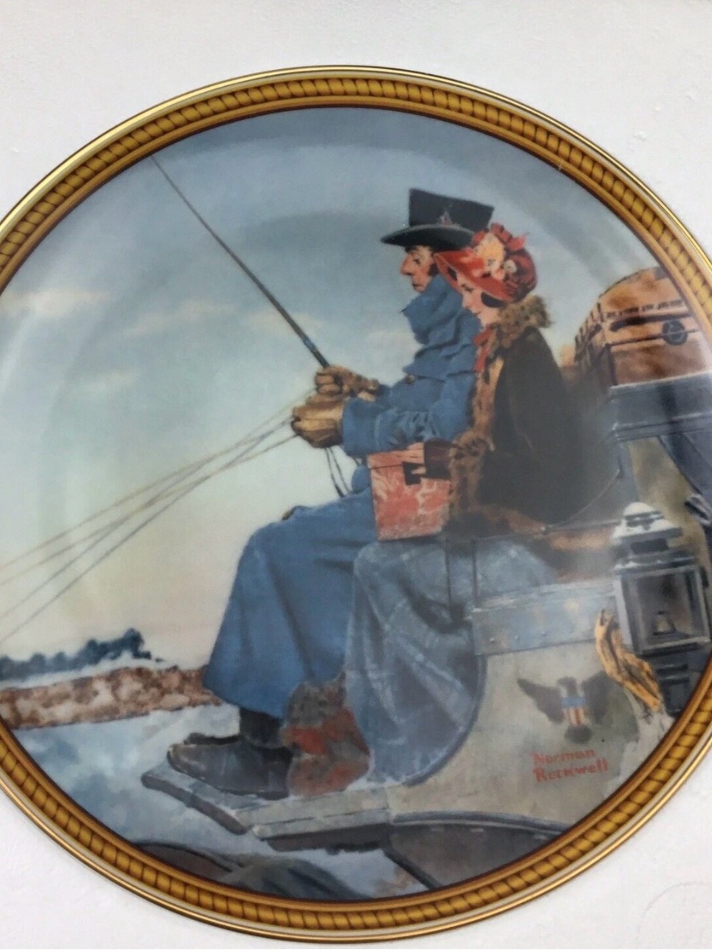 Norman Rockwell Winter Sleigh Ride Wall Art - Blue and Red
